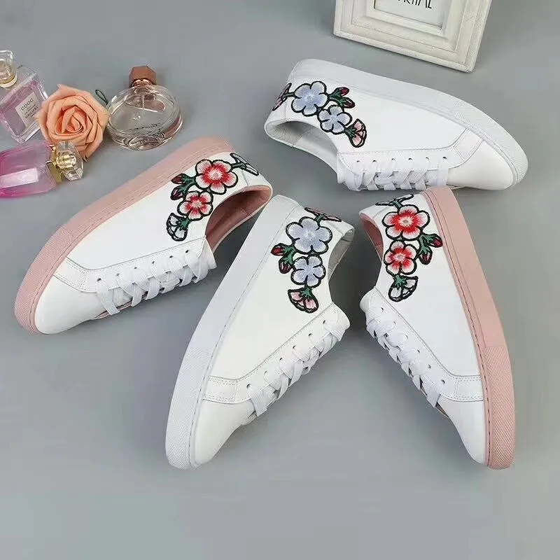 Show As Plate Sneakers Fleurs Lacets Plat Plaid Tenis Femmes Véritable Talon Broderie Show forme Cuir Casual Paresseux À Mocassins Chaussures as 2018 Feminino Hq67xRv