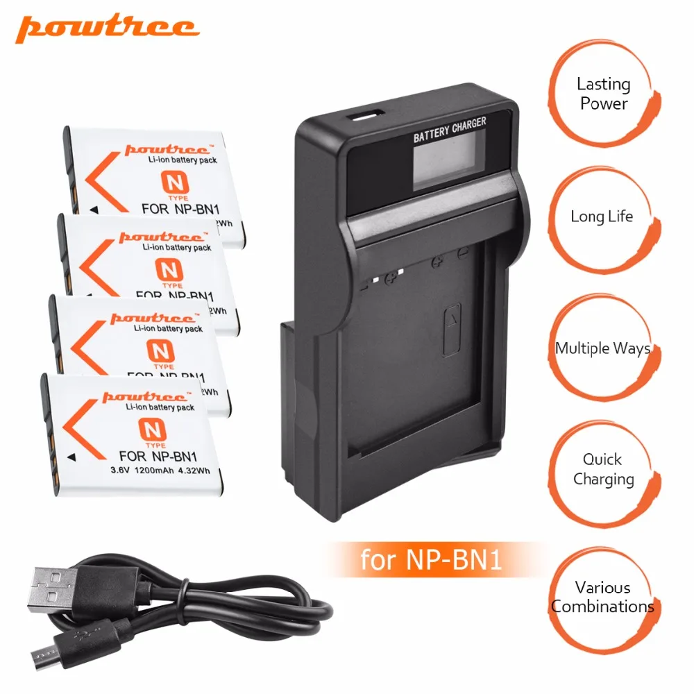 

4x bateria NP-BN1 np bn1 NPBN1 battery + LCD USB charger for sony DSC WX220 WX150 DSC-W380 W390 DSC-W320 W630 camera L20