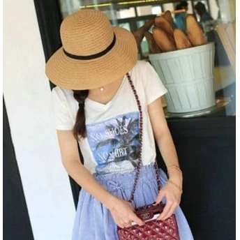 Floppy Foldable Ladies Women Straw Beach Sun Summer Hat Beige One Size Wide Brim (1)