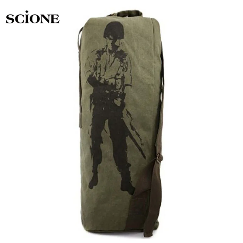 Outdoors Canvas Military Backpack Camping Hiking Rucksack Women Men Bag Bucket Drawstring Travel Ru - 32594821037