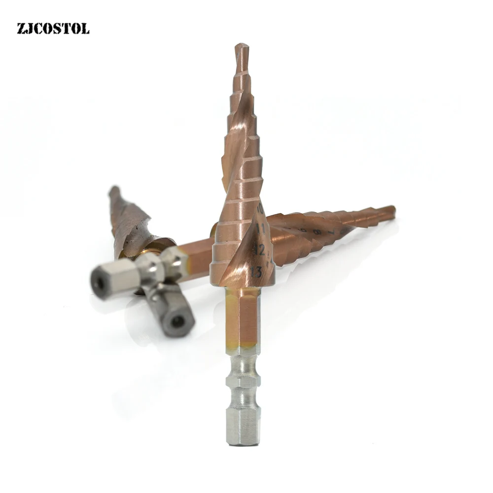 

ZJCOSTOL HSS CO Step Drill Bit For Metal Drills Spiral Groove Cutter Drilling Hole Saw M35 Stainless Steel Drill Bit Cobalt 3-13