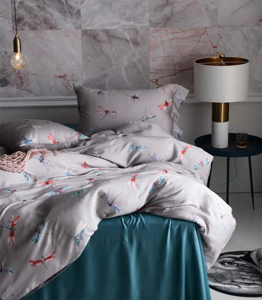 

Vintage dragonfly bedding set,twin full queen king retro design single double home textile flat sheet pillow case quilt cover