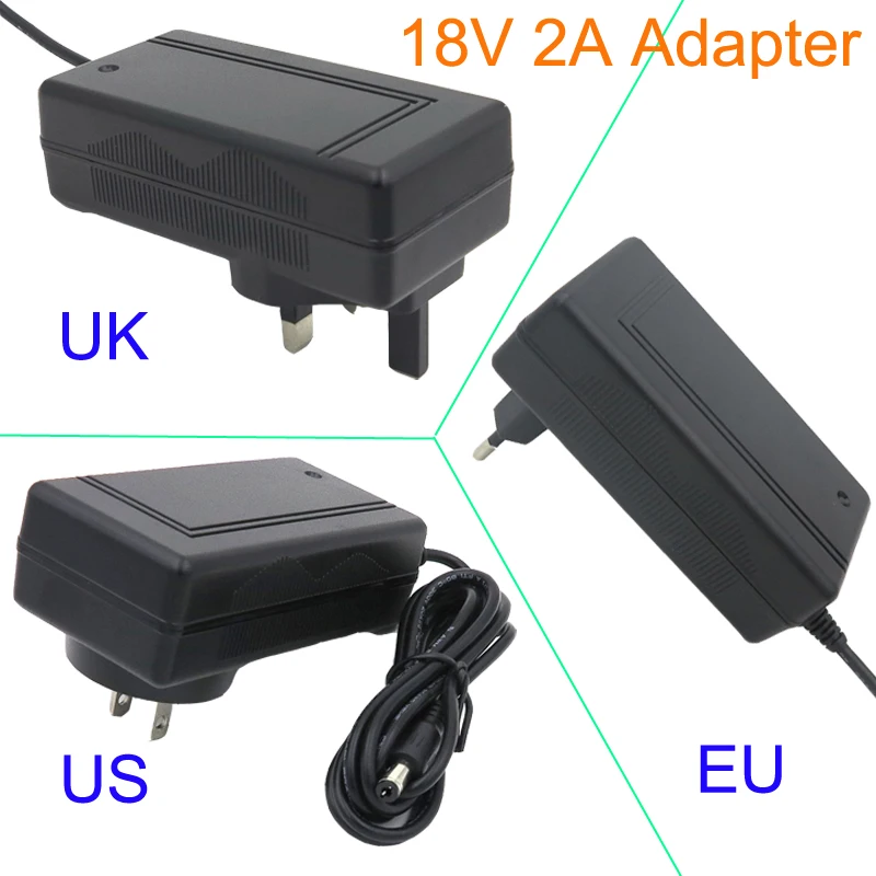 

Free Shipping 2017 New 18V 2A Power AC Adapter Charger Power Supply Converter US/EU/UK Plug 5.5*2.1mm for Bluetooth Speaker