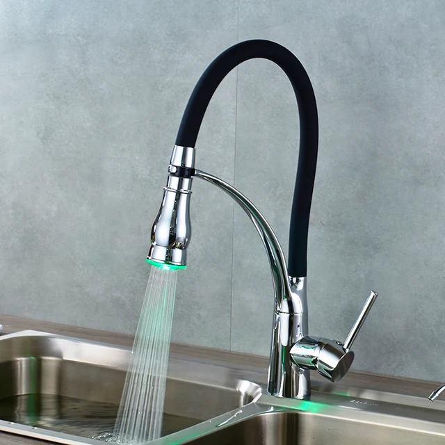 Best Quality Luxury Chrome Polished LED Rubber Kitchen Faucet Mixer Tap 360 Degree Rotation Pull Down Stream Sprayer Head Taps Best Quality Luxury Chrome Polished LED Rubber Kitchen Faucet Mixer Tap 360 Degree Rotation Pull Down Stream Sprayer Head Taps