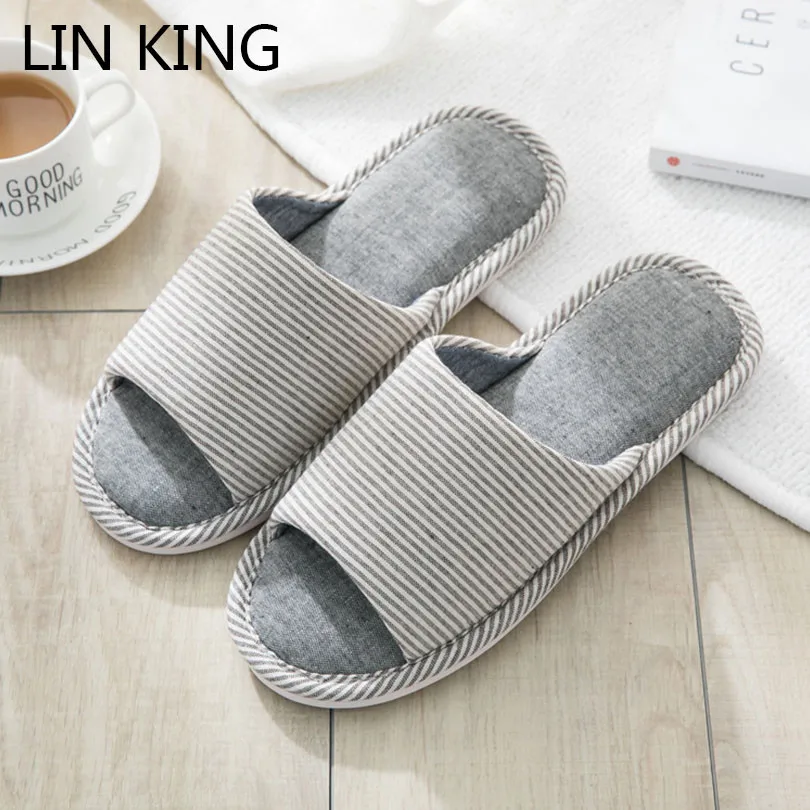 

LIN KING Fashion Striped Home Slippers For Women And Men Unisex Indoor Slippers Anti Skid Winter Cotton Slides For Lovers Couple
