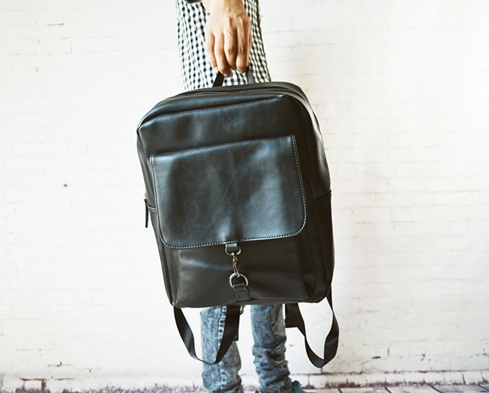 Модный ретро рюкзак Простой деловой мужской женский pu кожаный рюкзак для ноутбука Повседневный Рюкзак-черный и коричневый