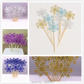 

100pcs/lot Snow Party Decoration DIY Snowflake Cake Topper Pick Wedding Theme Party Mariage Bachelorette Party Baby Shower
