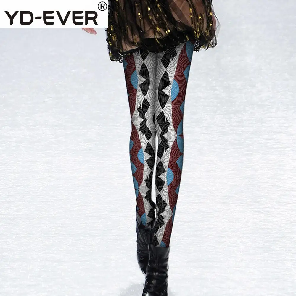 

YD-EVER Glass Pattern False Thights Pantyhose Tide Brand Printing Fashion Jacquard Silk Catwalk Cartoon Spring women tights