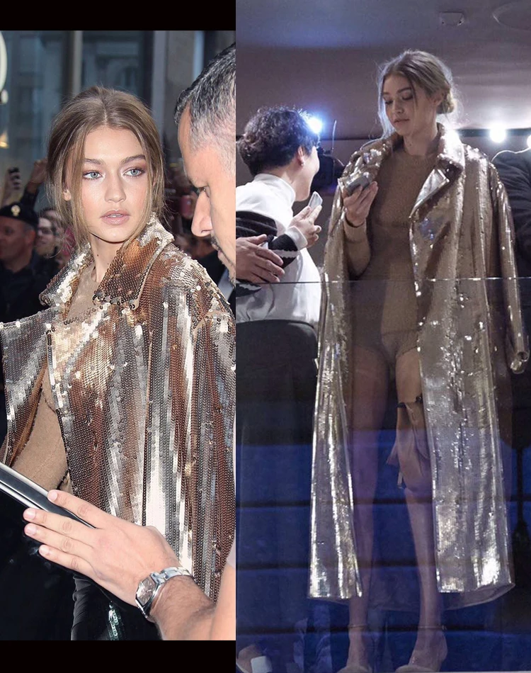 

Brand women Long sequined jacket turn down collar high quality Female Jacket