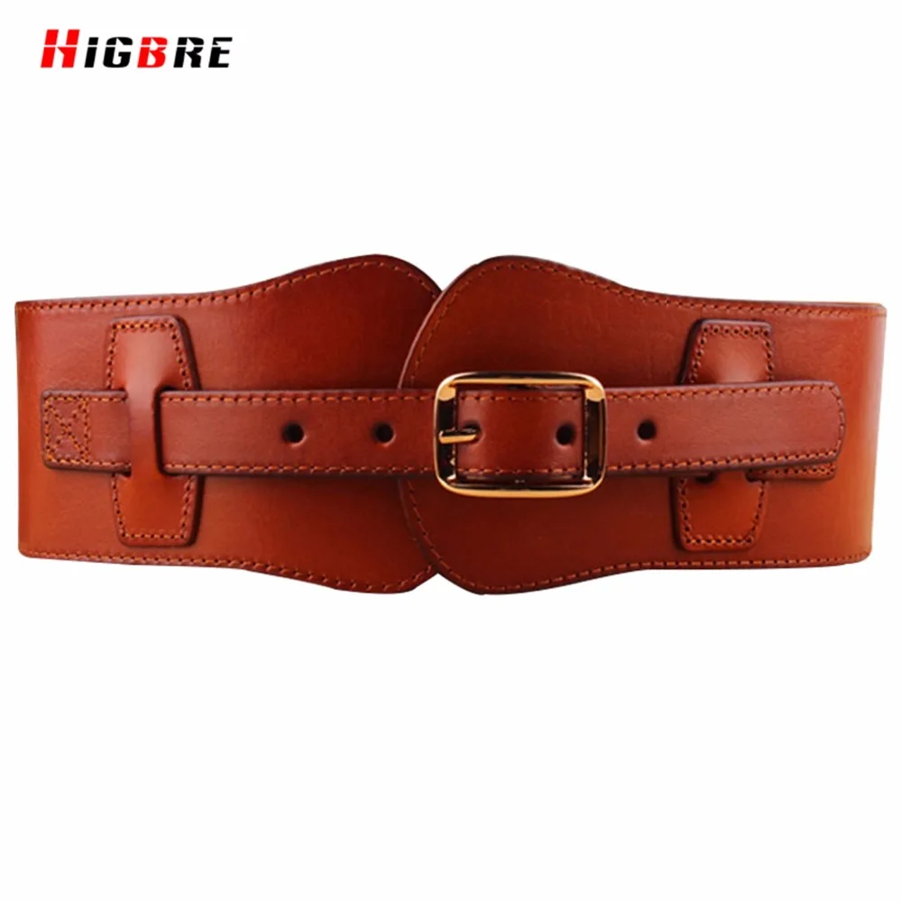 

Genuine Leather Cummerbunds Women Wide Belts Waist Designers Brand Luxury Cowboy Buckle Elastic Waistband Wide Belt For Women
