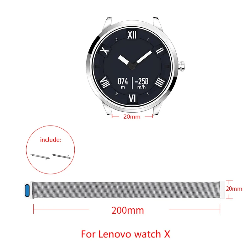 20 мм Миланский Браслет Для lenovo Watch X ремешок из нержавеющей стали регулируемый размер магнитная пряжка Замена Петли браслет