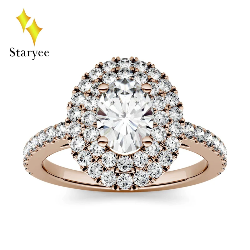 

Test Positive 18K Solid Rose Gold 0.9ctw 7*5mm CHARLES COLVARD Brand Engagement Wedding Diamond Moissanite Halo Rings For Women