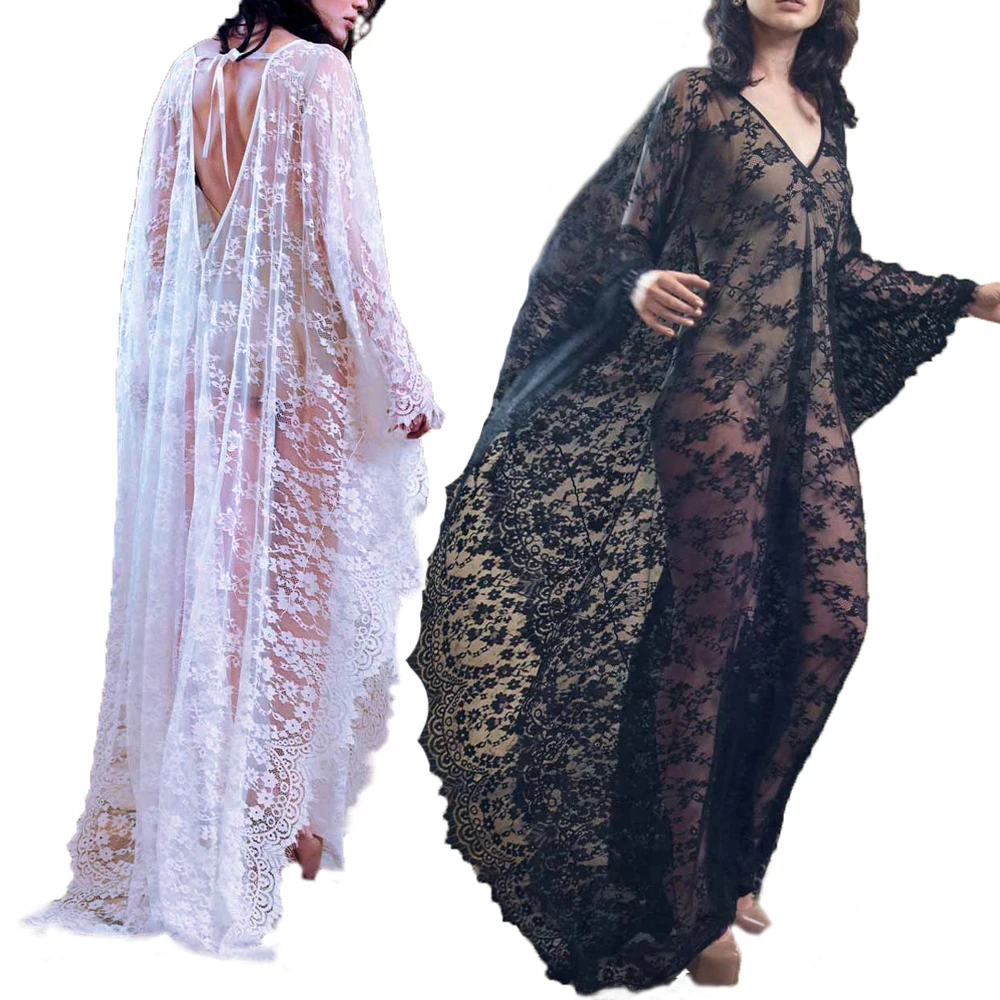 2019 New Women Lace Chiffon Kimono Beach Bikini Cover Up Wrap Beachwear Mesh Long dress bathing suit and cover up set