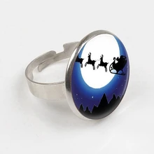 GDRGYB 2019 Christmas Ring Santa Claus Ring Santa's Sleigh Reindeer Art Ring Reindeer print glass Ring GDRGYB 2019 Christmas Ring Santa Claus Ring Santa's Sleigh Reindeer Art Ring Reindeer print glass Ring