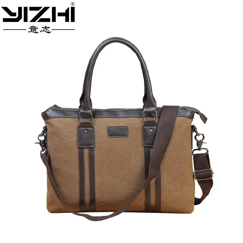 

YIZHI 2018 Business Men's Briefcase Computer Bag High Quality PU Leather + Canvas Shoulder Bag Holds 14" Laptop