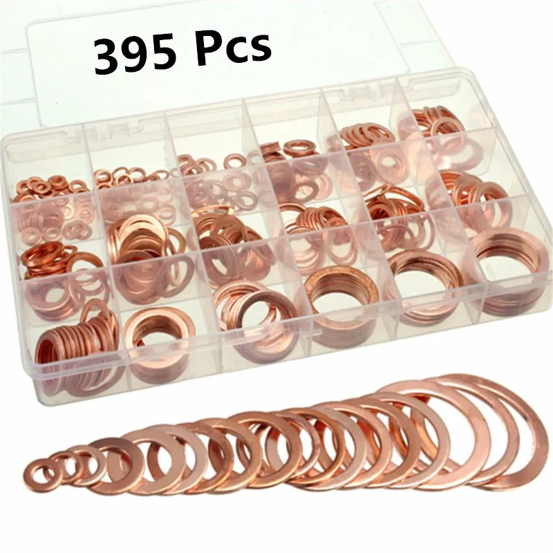 

Brand New 395Pcs/Set Copper Flat Ring Washer Gaskets Seal Fitting 18 Metric Electrical Automotive