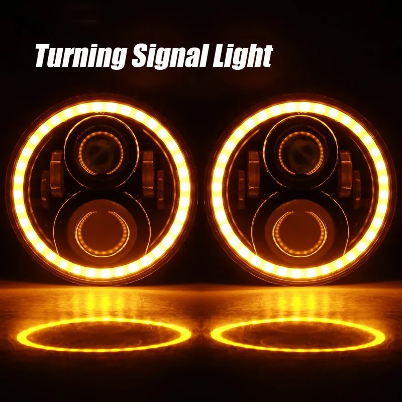 1Pair 7Inch LED Headlight White Halo Ring Angel Eyes+Amber Turning Signal Led headlamp For Jeep Wrangler JK TJ CJ 2007-2016 (4)