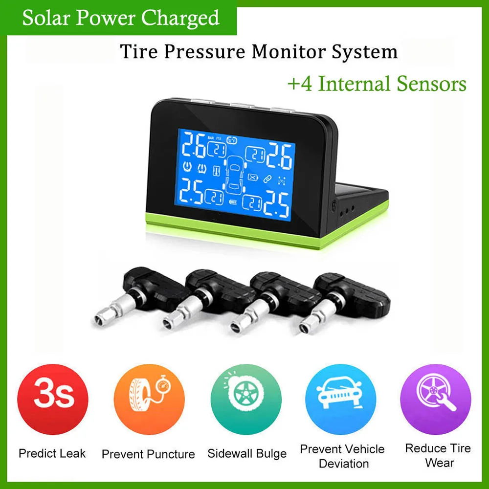 

Car Auto TPMS Tire Pressure Monitor System Solar Power + Internal Battary Sensor