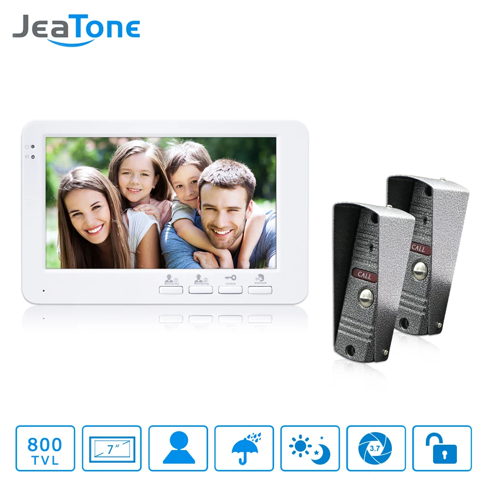 JeaTone Wired 7\ Door Intercom Video Door Phone System Hands-free 2 Cameras 1 Monitor Night Vision Home Intercom Security System