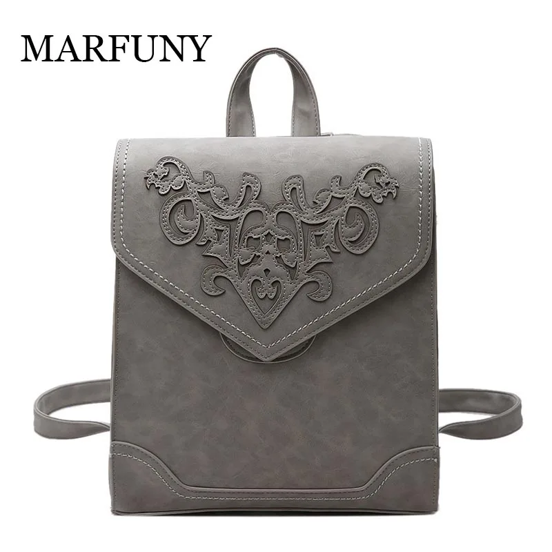 

MARFUNY Vintage Simple Design Pu Leather Women Backpack Fashion Solid Famous Brand Female Backpack Preppy Style Women Backpack