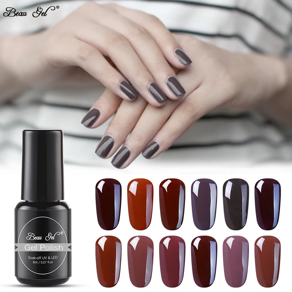 

Beau Gel 8ml Coffee Brown Series Nail Gel Polish Semi Permanent Hybrid Lacquer Soak Off UV Nail Art Design Manicure Gelpolish