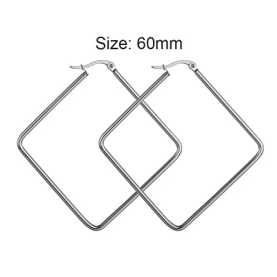 YUKAM простые большие квадратные серьги-кольца для женщин, серебряные Длинные геометрические креольские серьги из нержавеющей стали большого размера, ювелирные изделия - Окраска металла: Silver 60mm
