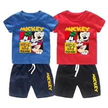 Новая летняя футболка с Микки Маусом для мальчиков+ спортивные шорты хлопковая куртка детская спортивная одежда с героями мультфильмов