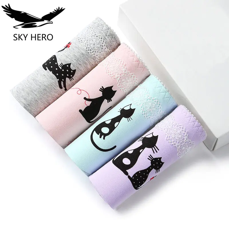 4 шт./лот M L XL Сексуальные женские хлопковые трусики нижнее белье с мультяшным