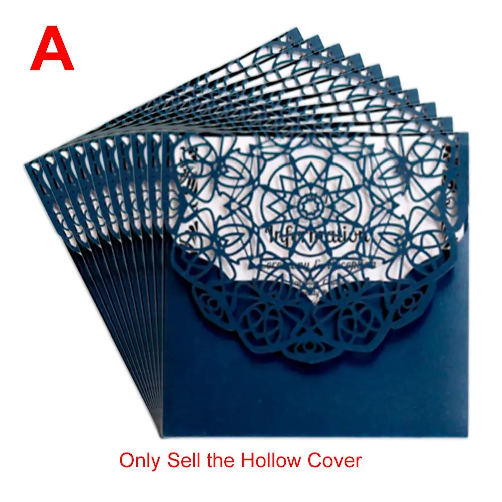  10pcs/lot Elegant Hollow Laser Cut Wedding Invitation Card White Navy Blue Envelope Invitation Card - 32904576254