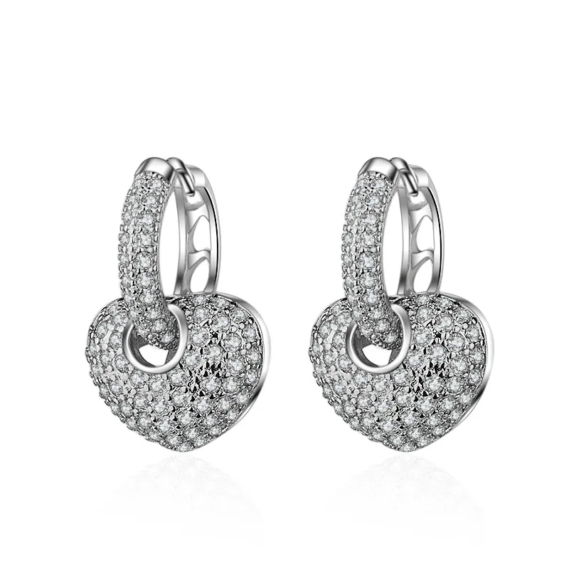 

Pure 925 sterling silver romantic love heart shiny cz zircon ladies`stud earrings jewelry Anti allergy women Christmas gift