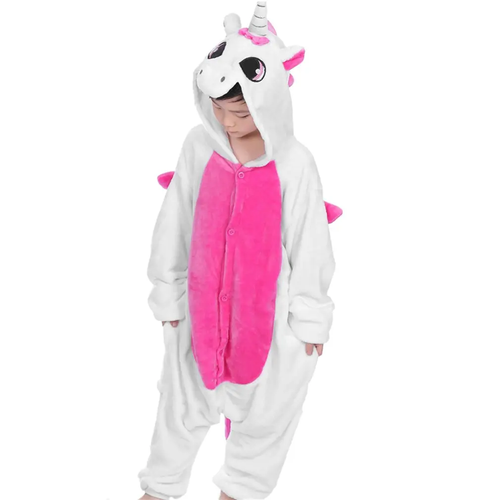 OUTAD/Детская Пижама с длинными рукавами, с единорогом, детская Милая Пижама-комбинезон с животными, цельная мягкая Фланелевая пижама, детская одежда для сна с рисунком - Цвет: Розовый