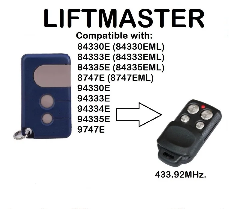 

Chamberlain liftmaster 94335E 94334E 94333E 84335E 84330E 84333E Compatible Replacement Remote Control Rolling Code 433MHZ