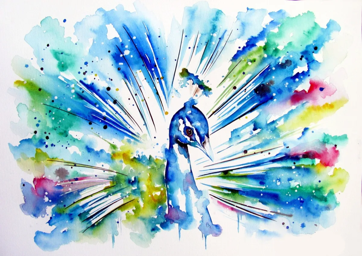 Ink Tattoo Watercolor Peacock Classic Vintage Canvas Painting