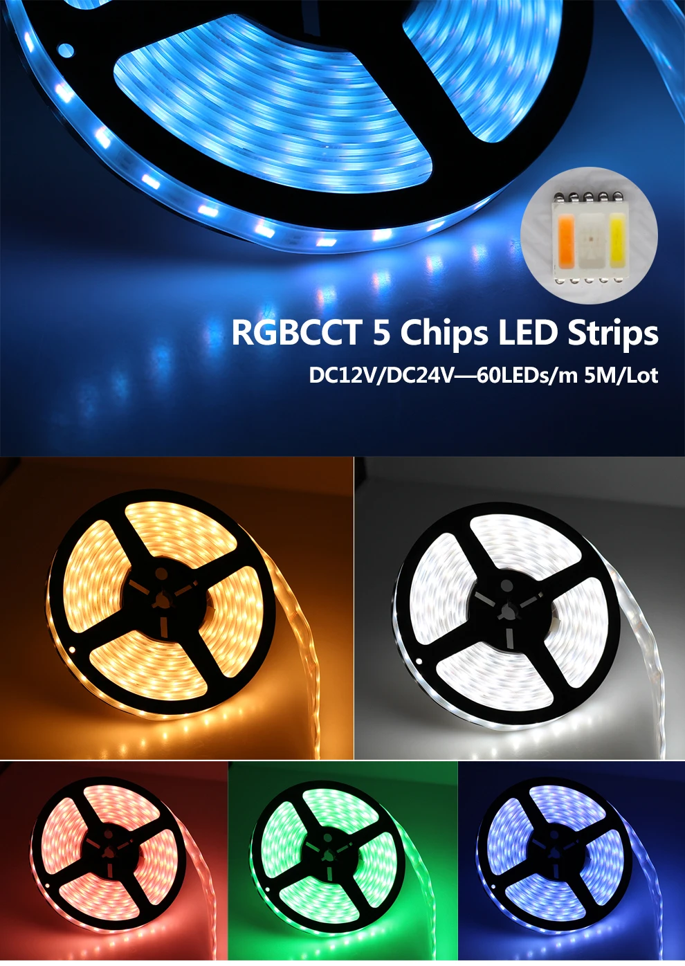 Цветная(RGB+ CCT Светодиодные ленты света 5050 60 Светодиодный s/M DC12V 5 в 1 чипы CW+ RGB+ WW гибкие светодиодные полосы, 5050 Водонепроницаемый/без Водонепроницаемый