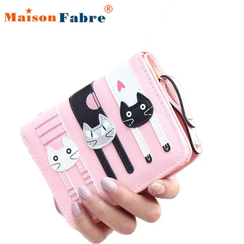 Brand new Wallets Purses fashion Women Mini Bifold Leather Wallet Lovely cat pattern Card Holder 1pcs