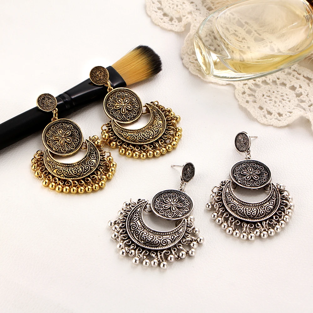 Vintage Big Flower Drop Earrings For Women 2018 Beads Tassel Peandant Ethnic Jewelry Punk Beads Earring Party boucle d'oreille