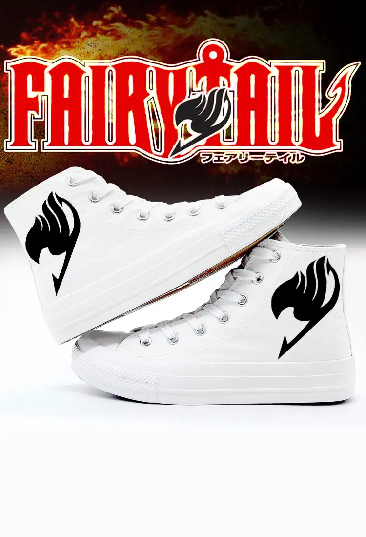 The Fairy Tail Shoes Woman Cosplay Anime Natsu Gray Women Sneakers High Top Canvas Shoes Off White Graffiti Casual Men Shoes