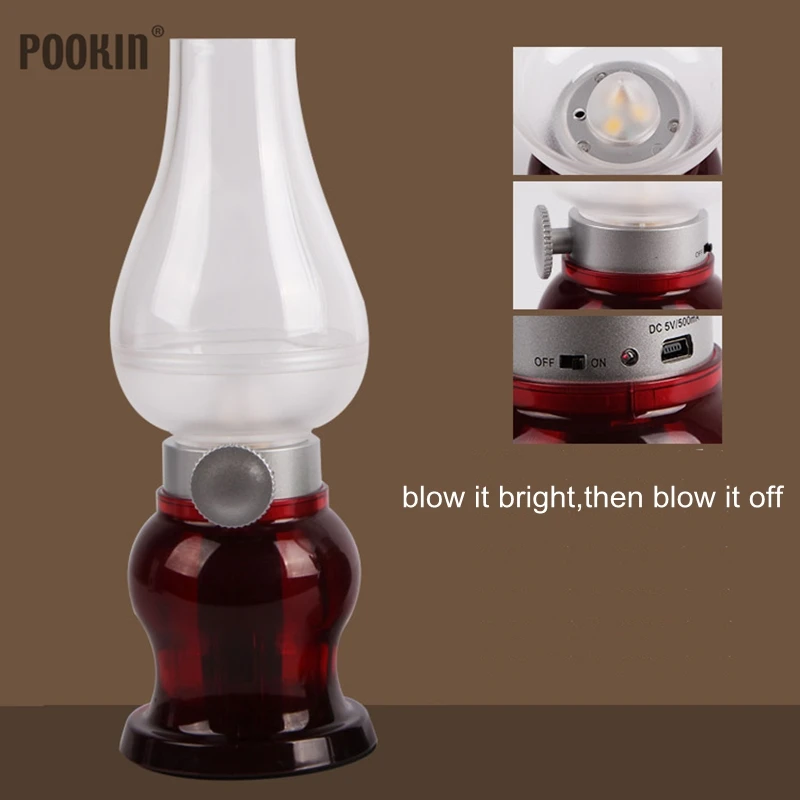 

LED Creative Intelligent Blowing Control Lamp USB Rechargeable Led Night Light Lamp Kerosene Lamp Adjustable Blowing Sensor Lamp