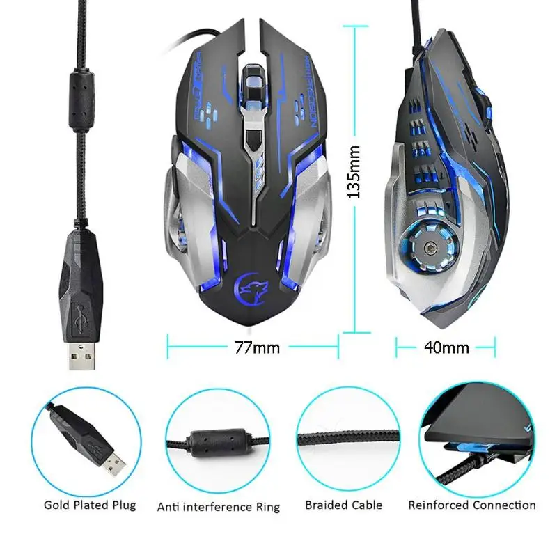 Gaming Mouse 6 Buttons Professional PC Laptop Computer Mouse Gamer Mice Changeable Light 3200dpi USB Optical Mouse mice