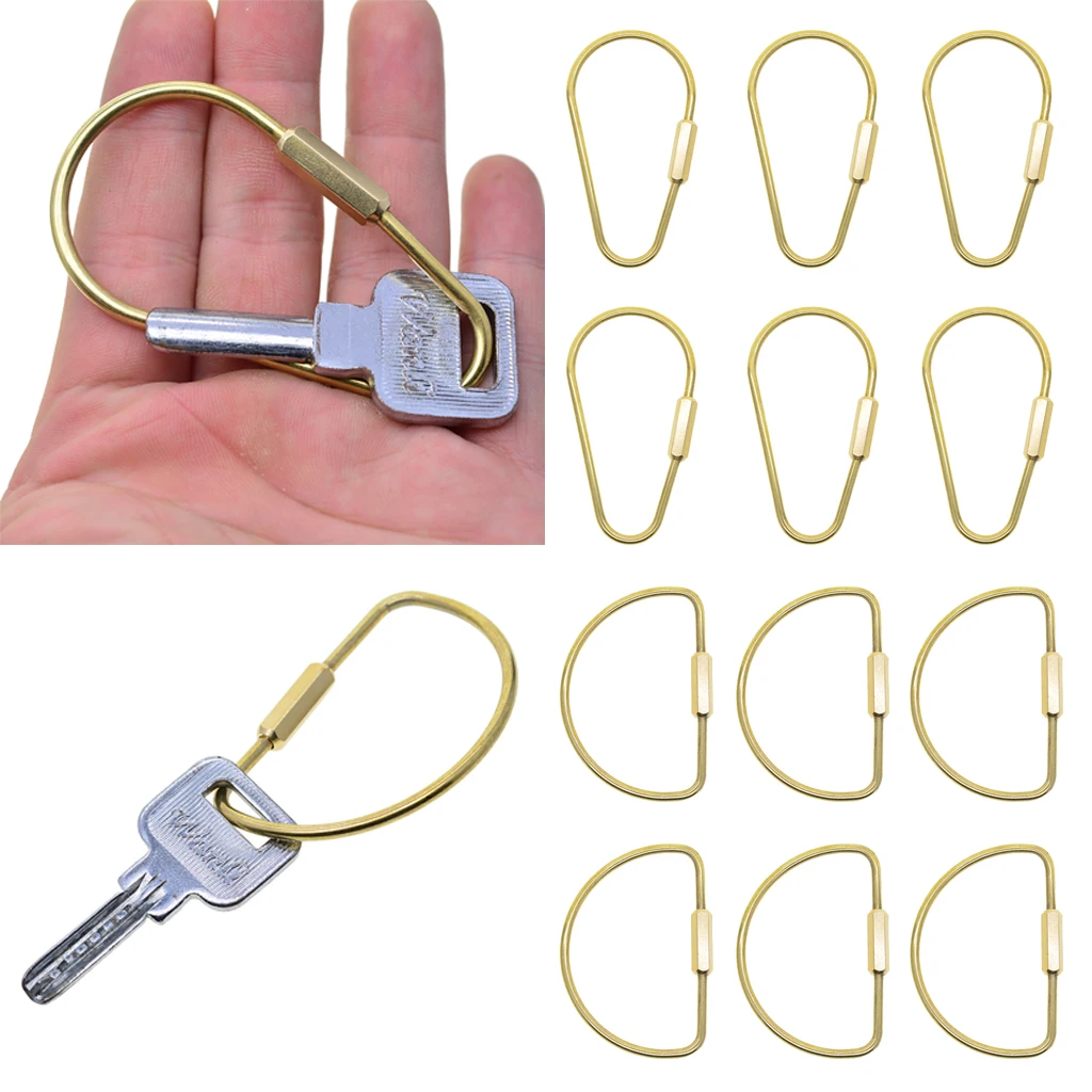 6pcs Durable Brass Screw Locking Clasp Carabiner Key Ring Keychain Key Holder Accessories Gold