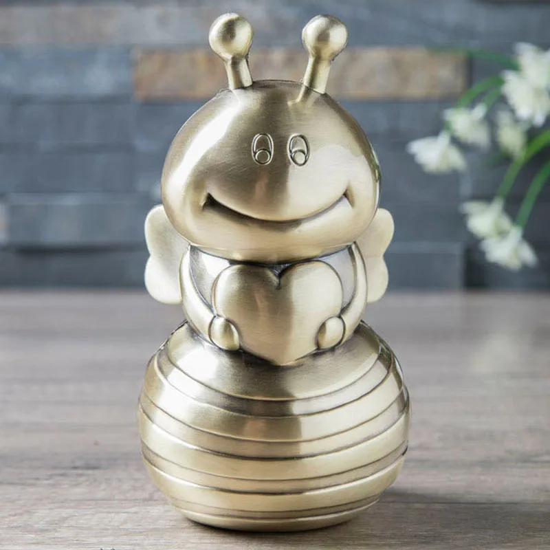 

New Metal Crafts Children's Gifts European Creative High-end Bee Piggy Bank Cute Personality Large Money Jar Storage Box