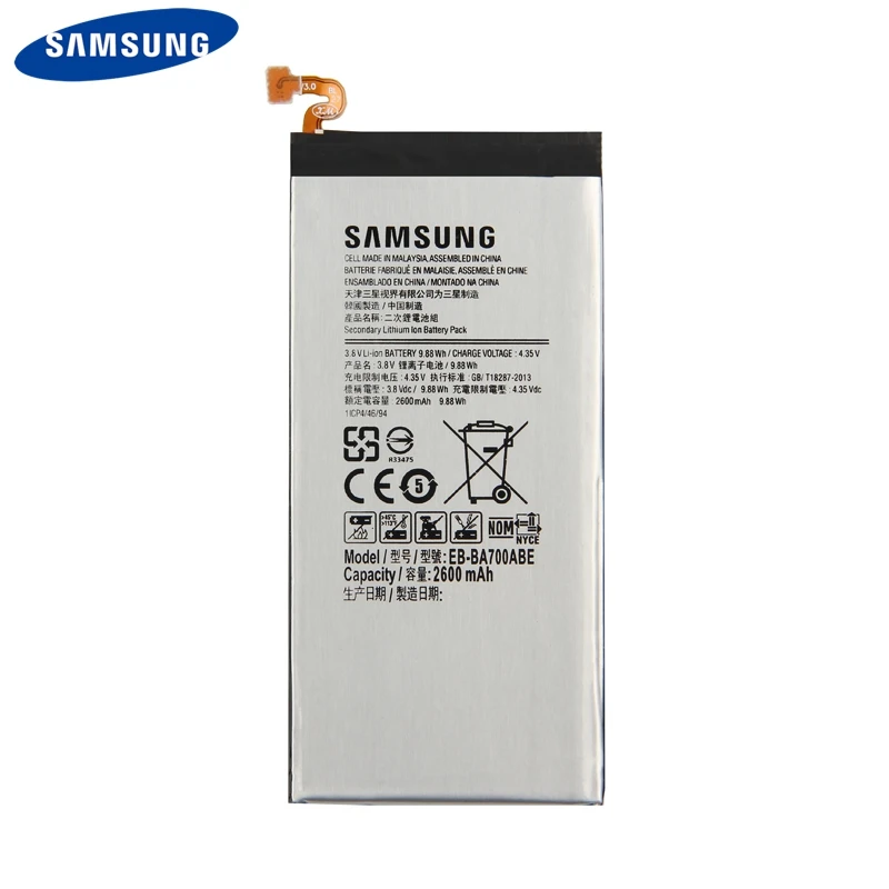 samsung Батарея EB-BA700ABE для samsung Galaxy A7 SM-A700F SM-A700FD SM-A700S SM-A700L SM-A700 batteriies 2600 мА-ч