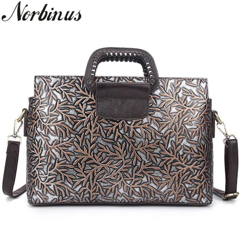 

Norbinus Women's Genuine Leather Handbags Luxury Designer Clutch Tote Cow Leather Woman Bag Female Floral Messenger Shoulder Bag