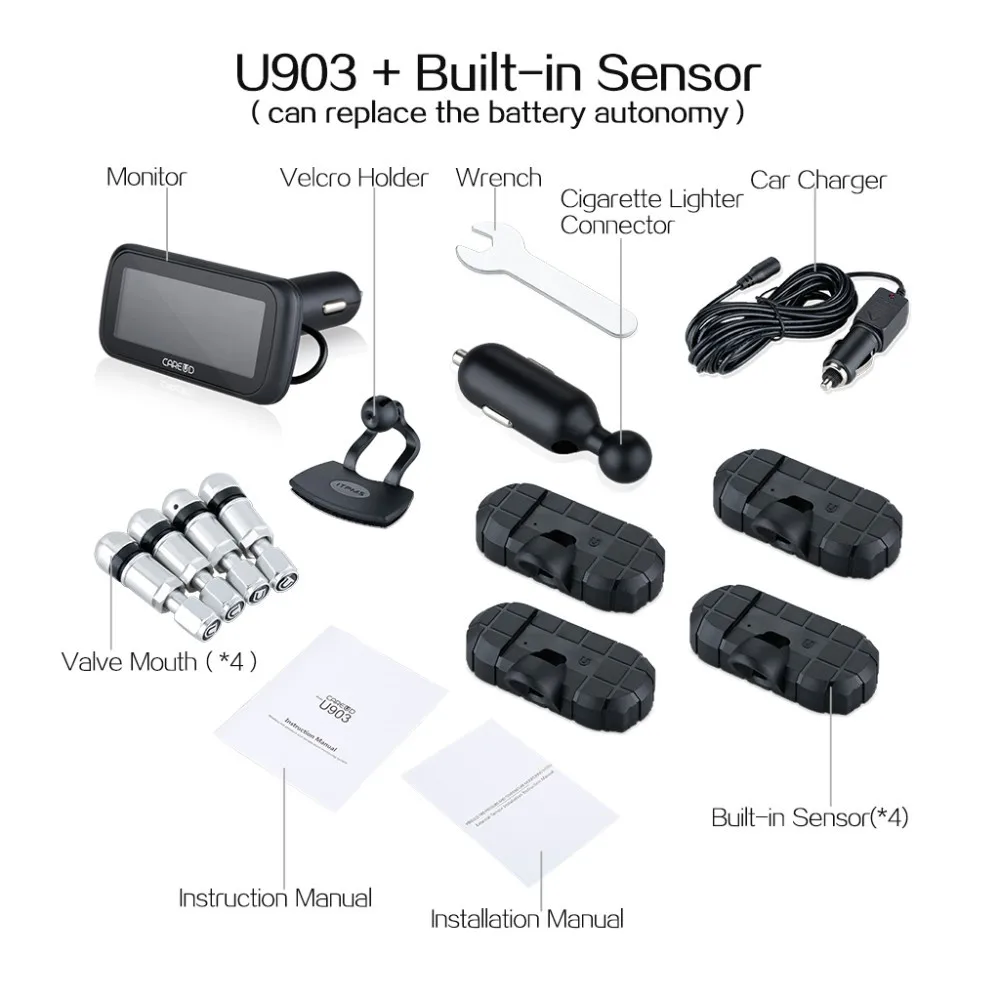 Careud U903 авто беспроводной TPMS система контроля давления в шинах Авто сигнализация давления в шинах прикуриватель система мониторинга давления в шинах