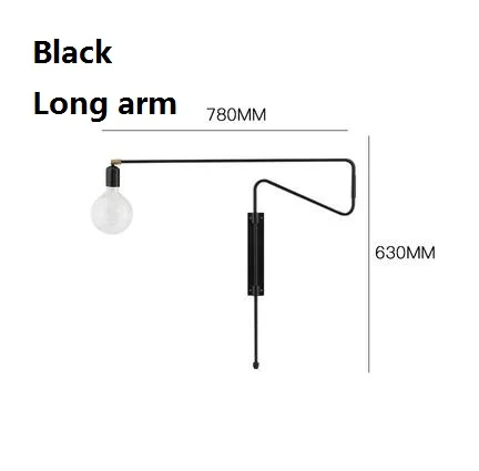 Скандинавский Датский дизайн длинный стержень Рокер настенный светильник Гостиная Спальня прикроватная дизайнерская модель комнаты spiegel lampen Ретро стиль - Цвет абажура: Long Arm Black