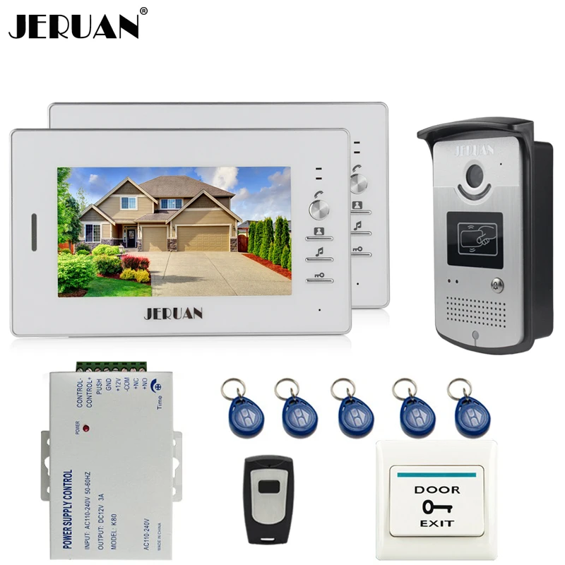 JERUAN Home 2 белый дверной звонок Домофон 7 ''ЖК-Видео дверной телефон домофон комплект 2 монитора 700TVL RFID доступ COMS камера