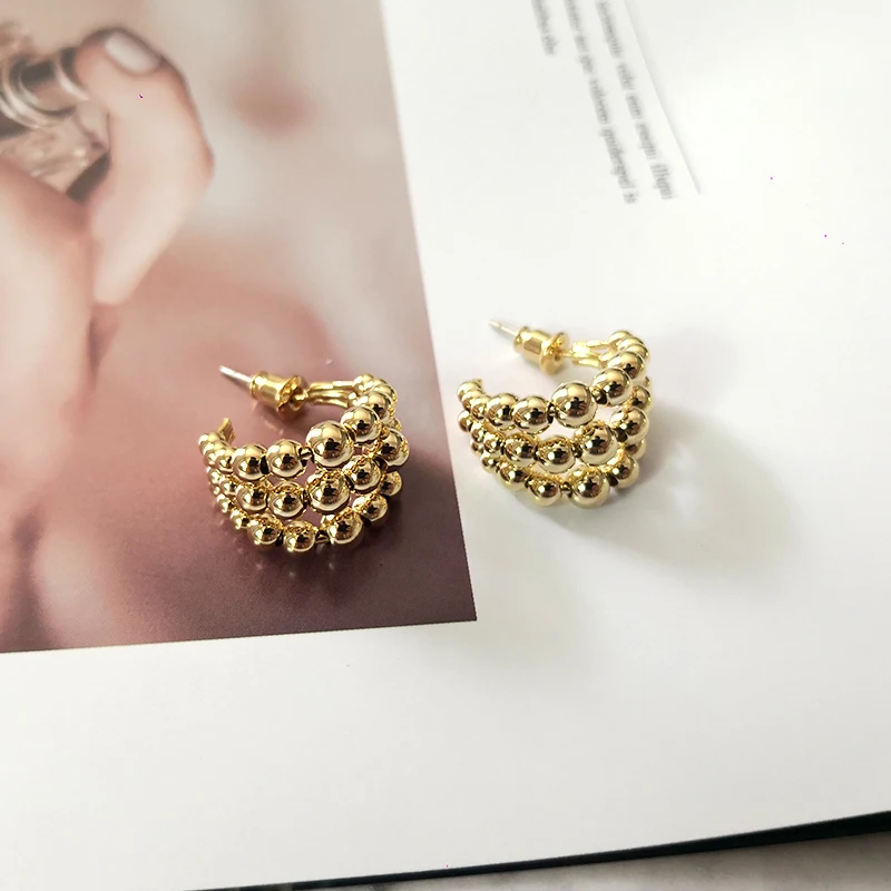 Peri'sBox трехслойные серьги-кольца с многослойными золотыми шариками для женщин массивные однотонные золотые серьги обручи серьги в уличном стиле новинка