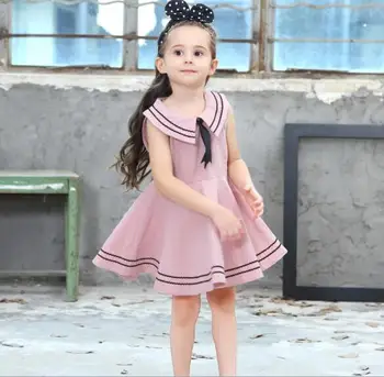 

Children Girl Clothing Sleeveless Dress Bowknot Cotton Navy Sailor Party 2-8 Year A-line Tutu Girls Dresses Pink/White/Yellow