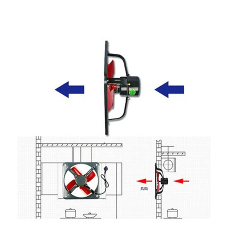 220 В квадратная промышленная вытяжка вентилятор кухонный Вытяжной Вентилятор Мощный вентилятор вентиляции 14 дюймов 415*415 мм 55 Вт