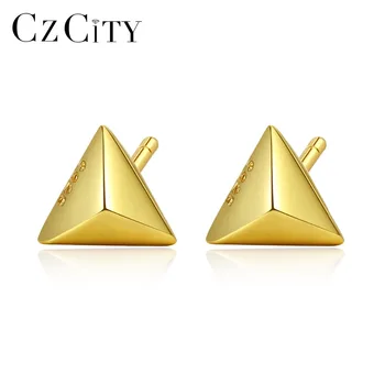

CZCITY 925 Silver Small Solid Triangle Stud Earrings for Women Carving S925 Geometric Earrings Jewelry Girls Daily Wearing Gifts